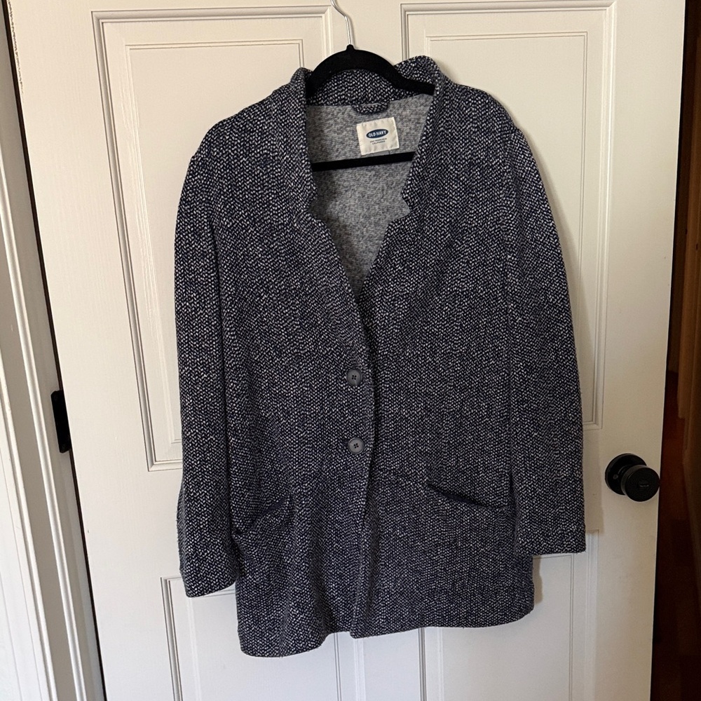 Old Navy Women's Navy & White Textured Knit Coat